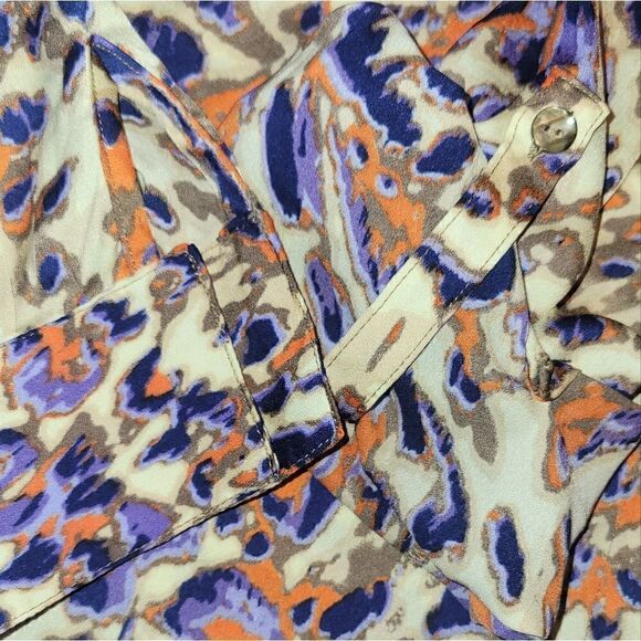 Vintage 80s 90s Mishca Tunic Button up Longsleeve Blouse Abstract Animal Print S - Picture 8 of 10